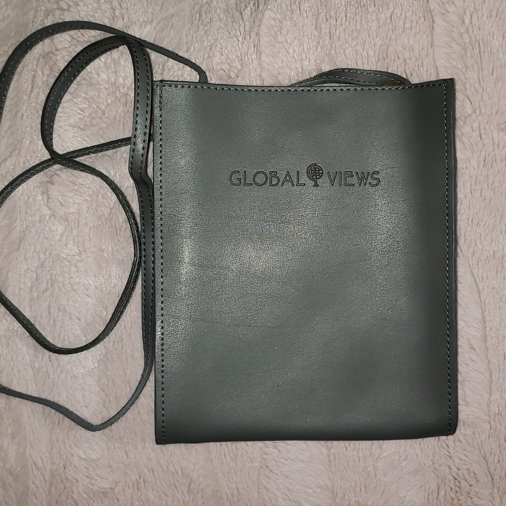 Grey Vegan Leather Simple Crossbody Bag- Global Views
